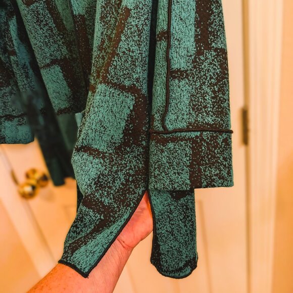 Ali Miles top Shirt Blouse Size Large Stretch Green Black 3/4 Sleeve Pocket - Picture 5 of 11